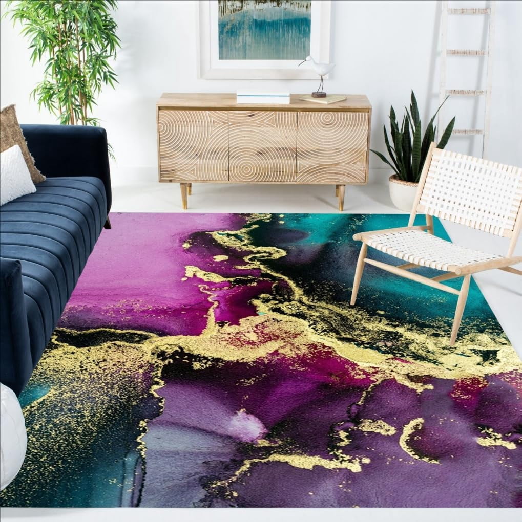 Purple Gold Marble Texture Modern Rug For Living Room Diningroom ...