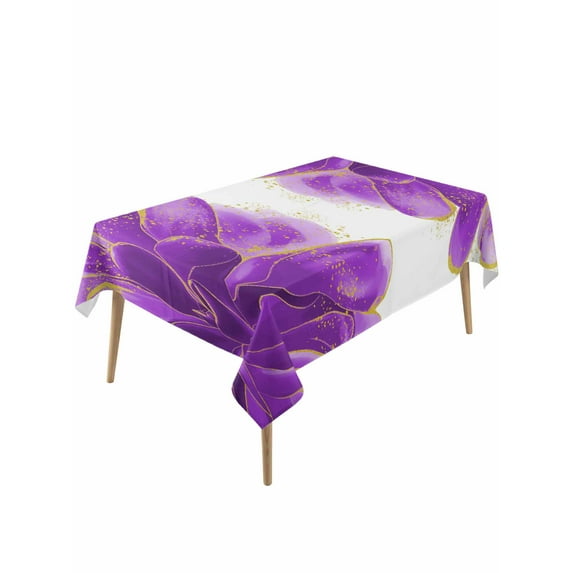 Purple Gold Table Cloth, Abstract Flower Ombre Aesthetics Paint Waterproof Tablecloth for Rectangle Tables, Reusable Washable Fabric Table Cover for Restaurant Kitchen Dining Tables 54"x108"