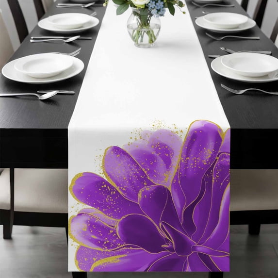Purple Gold Table Runner 90 Inches Long, Abstract Flower Ombre Aesthetics Paint Kitchen Coffee Dining Table Decoration for Home Party Birthday Wedding Home Decor 13x90 Inches