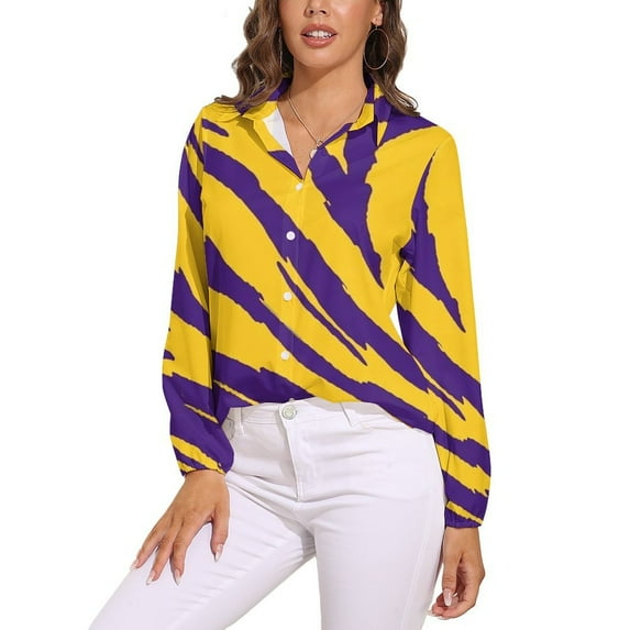 Purple And Gold Tailgate Swag - Claw Marks Long Sleeve Blouse Woman Streetwear Casual Shirts Summer Oversize Woman Streetwear Clothing Birthday Present