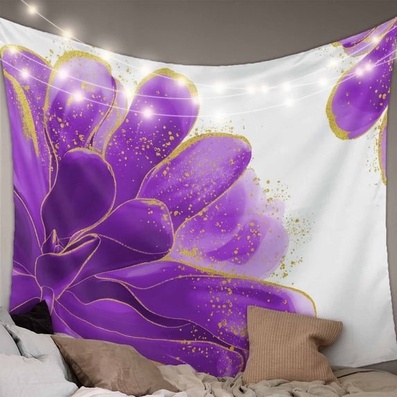 Purple Gold Tapestry for Bedroom Wall Hanging Tapestry, Abstract Flower Ombre Aesthetics Paint Ceiling Backdrop Tapestries Poster Blanket Wall Decor for Teens Room Living Room Dorm 55" x 73"