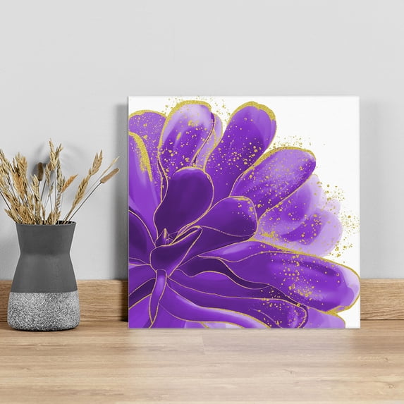Purple Gold Wall Art Painting on Canvas, Abstract Flower Ombre Aesthetics Paint Canvas Art Home Prints Wall Art Framed Modern Artwork for Living Room Bedroom Wall Decor 20x20in