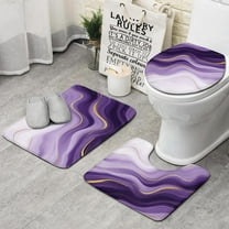 Purple Gold Wave Marble Bathroom Rugs Sets 3 Piece,Toilet Cover Set,Absorbent Non Slip Bathroom Mats Sets with U-Shaped Contour Rug Toilet Rug Set