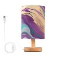 thumbnail image 1 of Purple Golden Marble Bedside Table Lamp LED Warm Lights with USB Charging Port Retro Cylinder Desk Lamps, 1 of 7