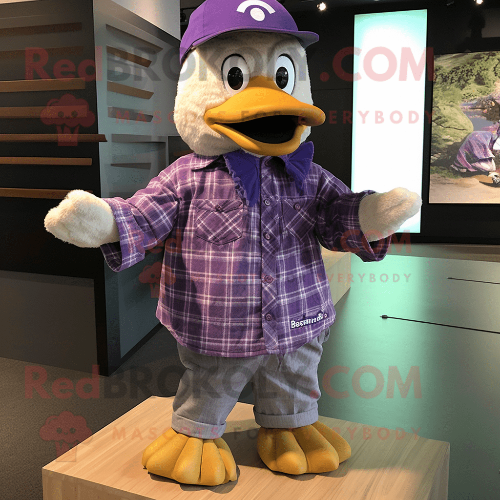Purple Gosling REDBROKOLY mascot costume character dressed with a ...
