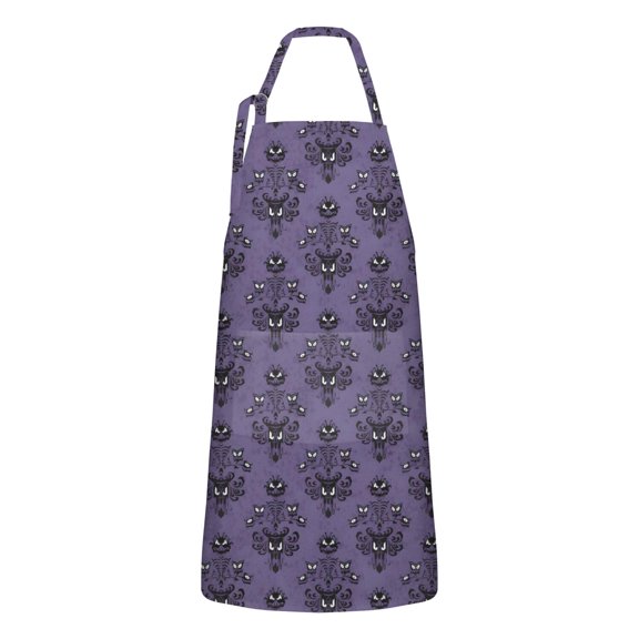 Purple Gothic Bat Pattern Apron-Garden Aprons for Women with Pockets-Cotton Linen Waterproof Kitchen Cooking Gardening Aprons Adjustable for Kitchen,Cooking,BBQ and Salon 33x27 Inch
