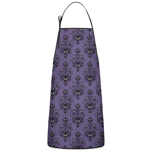 Purple Gothic Bat Pattern Apron-Garden Aprons for Women with Pockets-Cotton Linen Waterproof Kitchen Cooking Gardening Aprons Adjustable for Kitchen,Cooking,BBQ and Salon 33x27 Inch