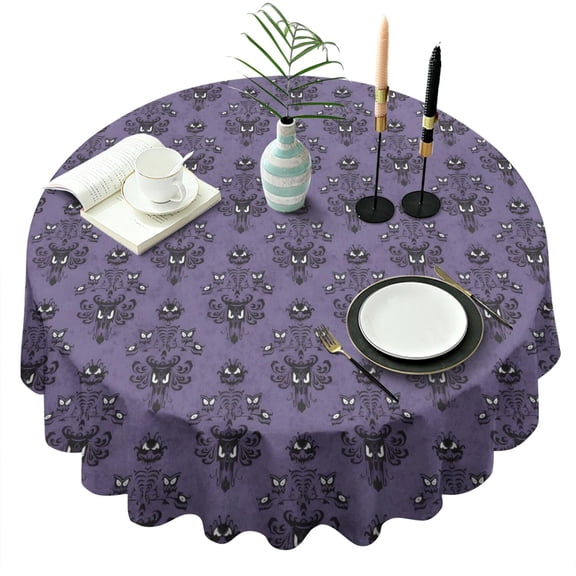 Purple Gothic Bat Pattern Round Tablecloth 60"x60",Wrinkle Wipeable Table Cloth for Kitchen Dining Room Picnic Patio Party