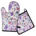 thumbnail image 1 of Purple Gothic Cat Crystal Pattern Kitchen Oven Mitt and Pot Holder Sets 2 Pcs for Baking, Cooking and Grilling, Heat Resistant Up To 392 °F, 1 of 7