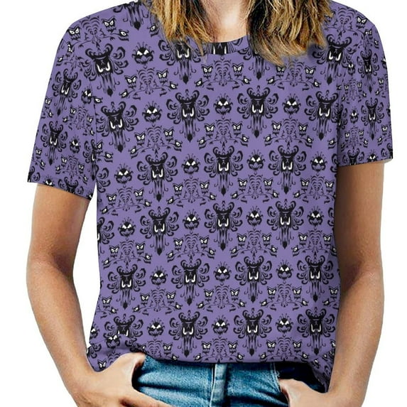 Purple Gothic Eyes Pattern Women's Short Sleeve T-Shirt Crew Neck Casual Summer Trendy Loose Fit Tops