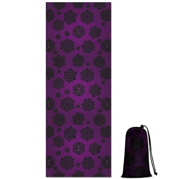 Purple Gothic Floral Pattern Hot Yoga Mat Towel Non Slip for Hot Yoga - Quick-Drying Yoga Mat Cover with 4 Corner Pockets with Travel Bag - Hot Yoga Towel Non Slip 74"x26"