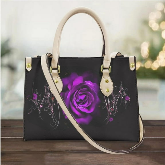 Purple Gothic Rose Design Cross Body for Women Top-Handle Leather Female Casual Messenger Shoulder Bags Mujer