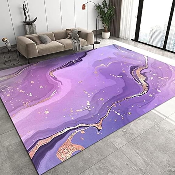 Purple Gradient Gold Marble Texture Area Rug, Purple Gold Marble Art Decorative Rug, Easy Clean Carpet With Anti-Slip Backing For Bedroom Living Room Dining Room Office 3x4ft