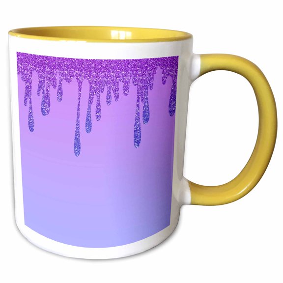 3drose, Purple Gradient Image of Purple Glitter Dripping, 15oz Two-tone Yellow Mug