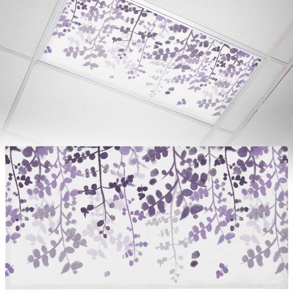 Purple Gradient Leaf Fluorescent Light Covers Rustic Eucalyptus Leaves Farm Plants Magnetic Light Filters Ceiling Lighting Panel Shade for Classroom Office Home 2 x 4 ft, 1 Pack