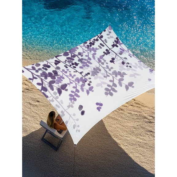 Purple Gradient Leaf Sun Shade Sail 6.5' x 10', Rustic Eucalyptus Leaves Farm Plants Rectangle Outdoor Sunshade Canopy, Waterproof UV Block Patio Covers for Garden Yard Beach
