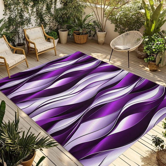 Purple Gradient Line Outdoor Rug, Abstract Twist Non-Slip Area Rugs Carpet Breathable Large Floor Mat for Outdoors Patio Porch Deck Beach 5’ x 8’