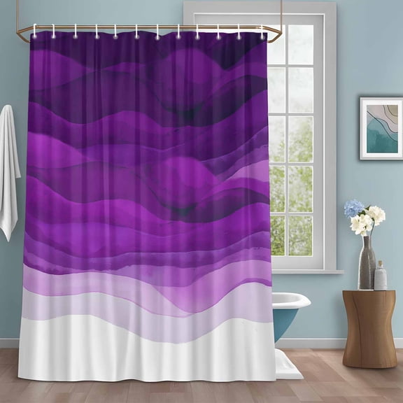 Purple Gradient Shower Curtains for Bathroom, Abstract Ocean Wave Washable Fabric Shower Curtain with Hooks Waterproof Bathroom Decor Sets, 72 x 72 Inches