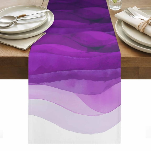 Purple Gradient Table Runner 13 x 36 Inch, Abstract Ocean Wave Washable Cotton Linen Dining Table Runner Tabletop Decorations for Restaurant Home Kitchen Party