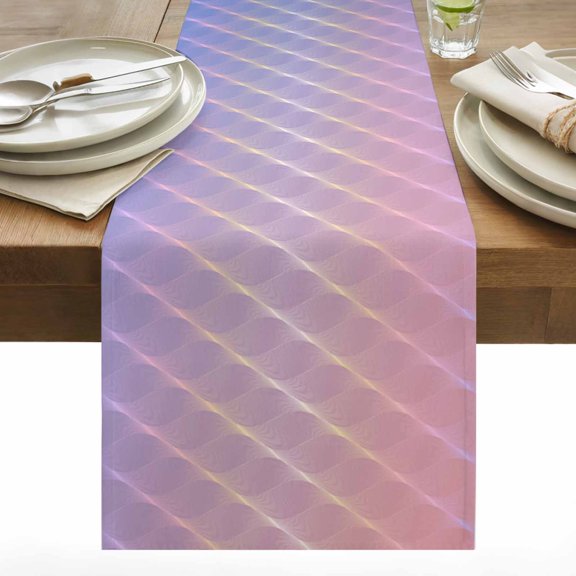 Purple Gradient Table Runner 13x90 inch Simple Line Modern Cotton Linen Dining Table Runner Ideal for Dresser Kitchen Coffee Tables - Machine Washable