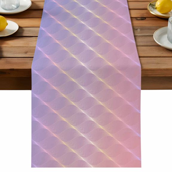 Purple Gradient Table Runner, Simple Line Modern Cotton Linen Table Cloth, Abstract Tablerunner for Kitchen Dining Party Wedding Home Decor 13x90 Inch