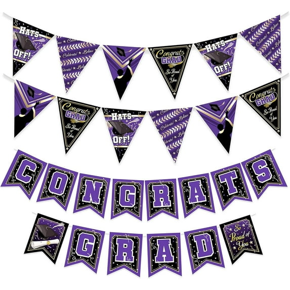 Purple Graduation Banner & Pennants Kit - Purple Graduation Party Decorations