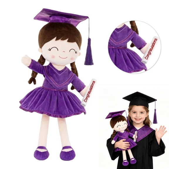 Purple Graduation Doll – Classic Cap and Gown Design – Plush Keepsake for Preschool Kindergarten Class of 2026(1PCS)