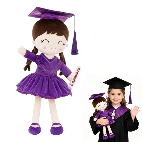 Purple Graduation Doll Plush Keepsake for Gi--rls Kindergarten High School and College Graduation Milestone Gift(1PCS)