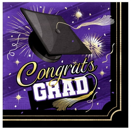 Purple Graduation Napkins 32 Count - Purple Graduation Party Supplies