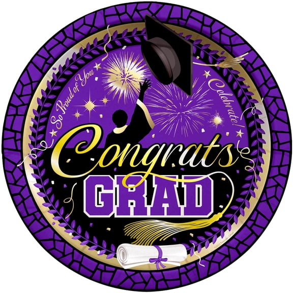 Purple Graduation Plates 9in 24 Count - Purple Graduation Party Supplies