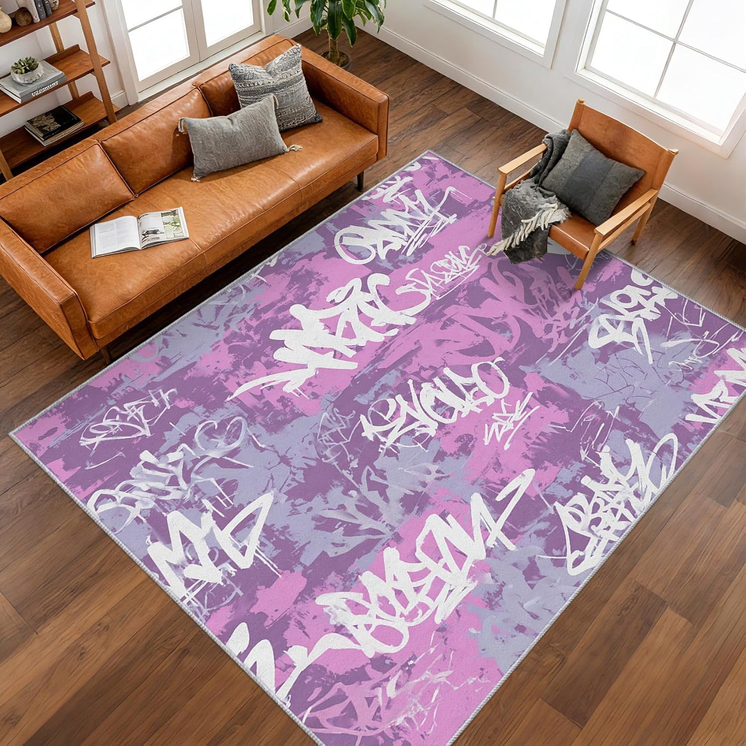 Purple Gum Rappers Purple Graffiti Area Rugs, Purple Street Art Hip Hop Abstract Pattern ...