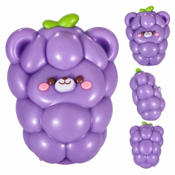 Purple Grape Bear Squishy Fidget Toy, Soft Bouncy Sensory Fidget Stress Relief Toy (3.74 x 2.17 in) for Kids & Adults, Cute Purple Grape Squeeze Gift & Party Favors