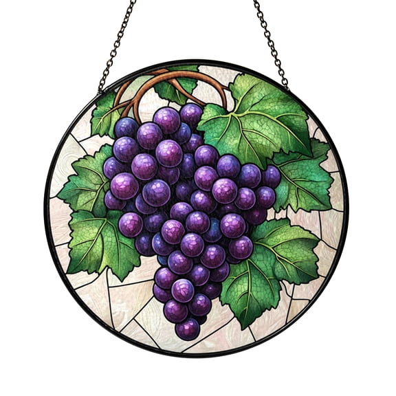 Purple Grape Cluster Glass Suncatcher Window Art Rustic Vineyard Theme Cozy Kitchen Home Decor