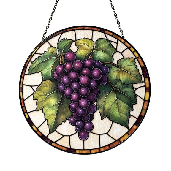 Purple Grape Cluster Window Suncatcher, Stained Glass Style Vineyard Decor, Rustic Kitchen Accent