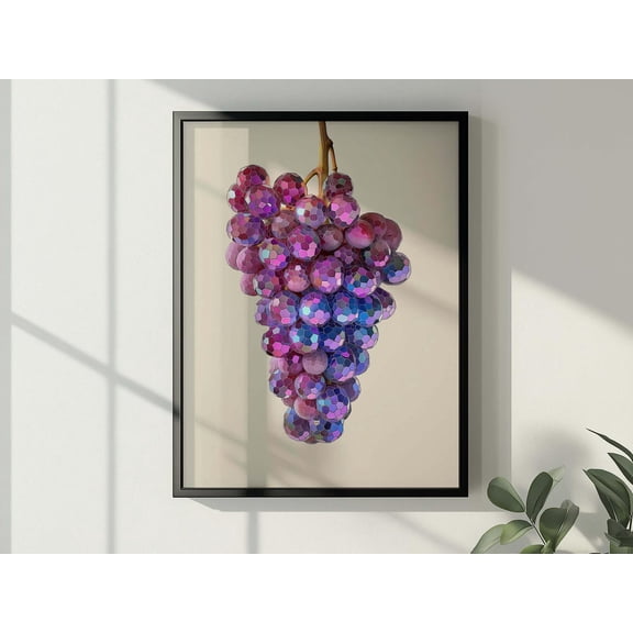 Purple Grape Disco Ball Fruit Bar Cart Kitchen Wall Art Unframed Paper Print