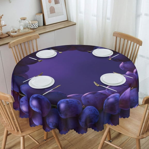 Purple Grape Fruit Realistic Ring Round Tablecloth Waterproof Oil Proof Spill Proof Table Cloth 70" for Camping, Dining, Indoor and Outdoor Table Cover