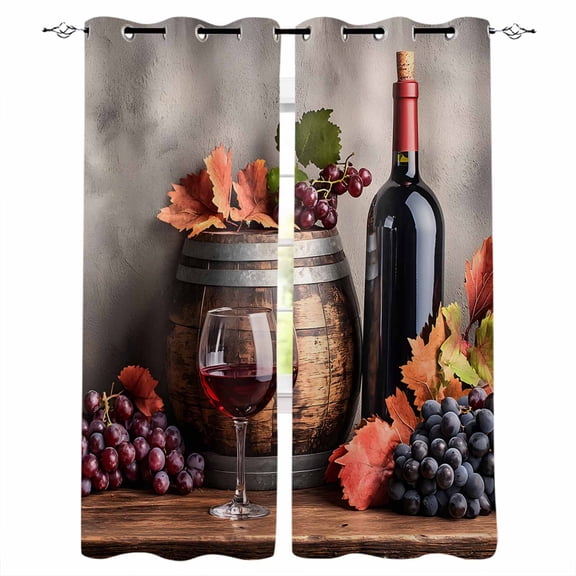 Purple Grapes Farmhouse Blackout Curtains 45 Inches Long for Bedroom, Vintage Cask Maple Leaf Thermal Insulated Room Darkening Black Out Window Curtain Panels Grommet Drapes for Living Room