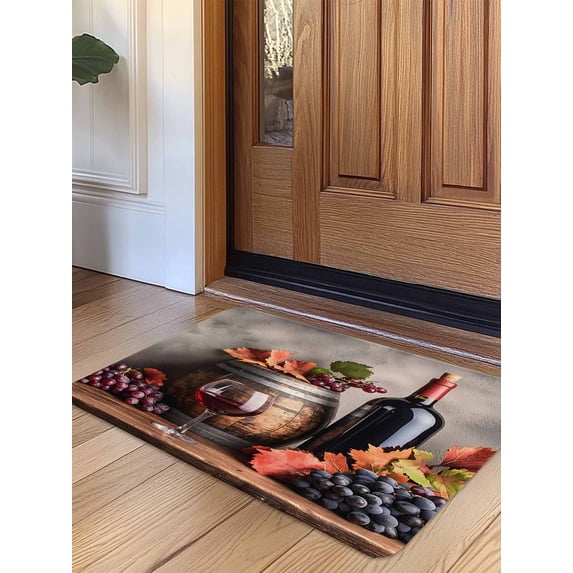 Purple Grapes Farmhouse Door Mat Indoor Outdoor Entrance, Non Slip Rug for Kitchen Bathroom Entryway Rug, Vintage Cask Maple Leaf Washable Doormat Floor Mat for Office Home Decor 24x36 Inch