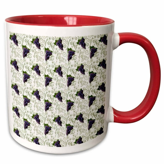 3drose, Purple Grapes Fruit Kitchen Art, 11oz Two-tone Red Mug