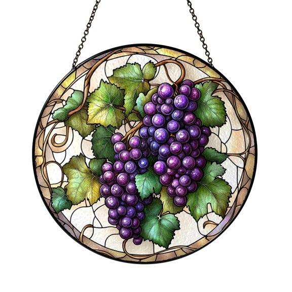 Purple Grapes Glass Suncatcher Window Decor, Rustic Vineyard Inspired Gift