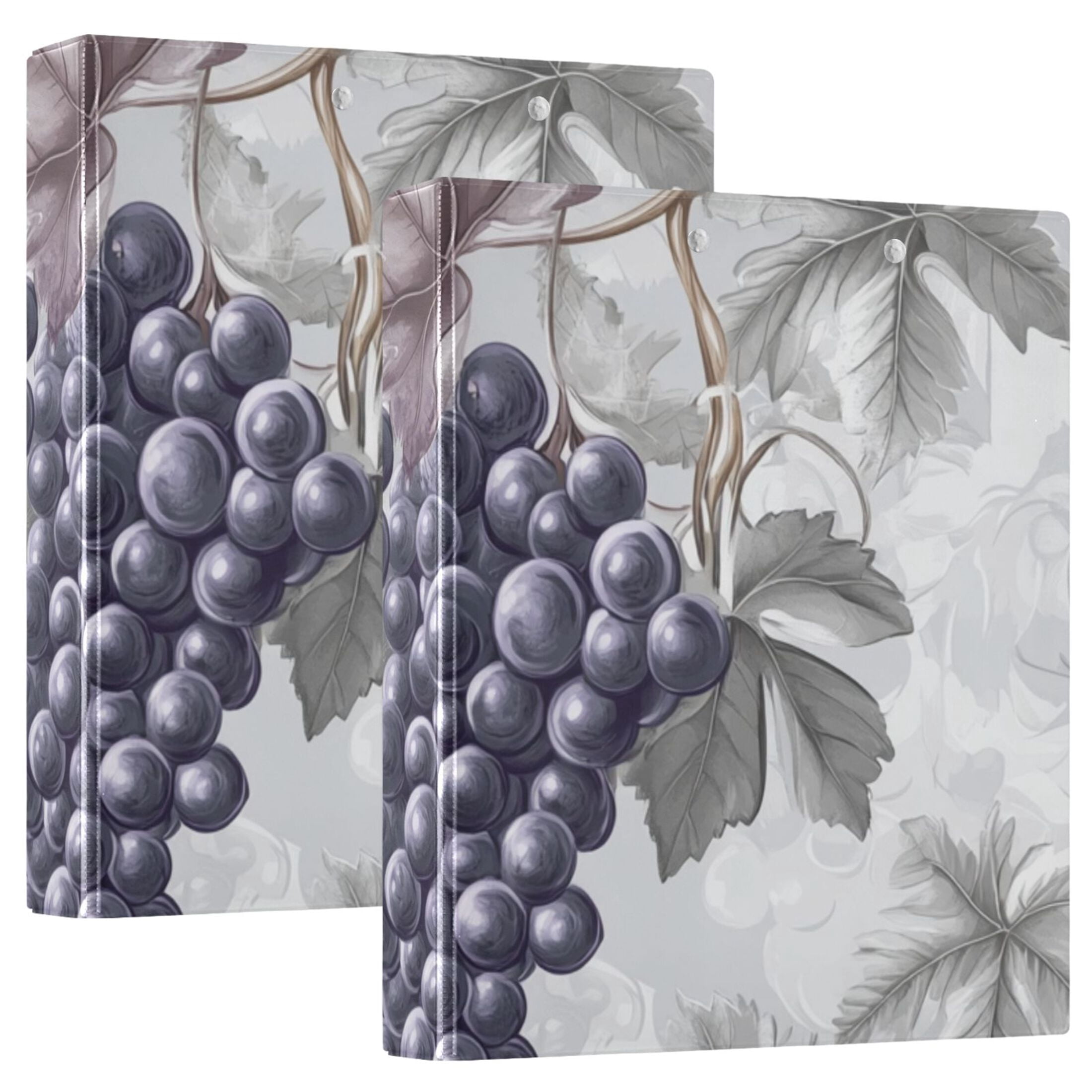 Purple Grapes Leaves 3 Ring Binders 1.5 inch Hardcover File Folders with Interior Pockets A4 Size Organizer for School Office Hospital