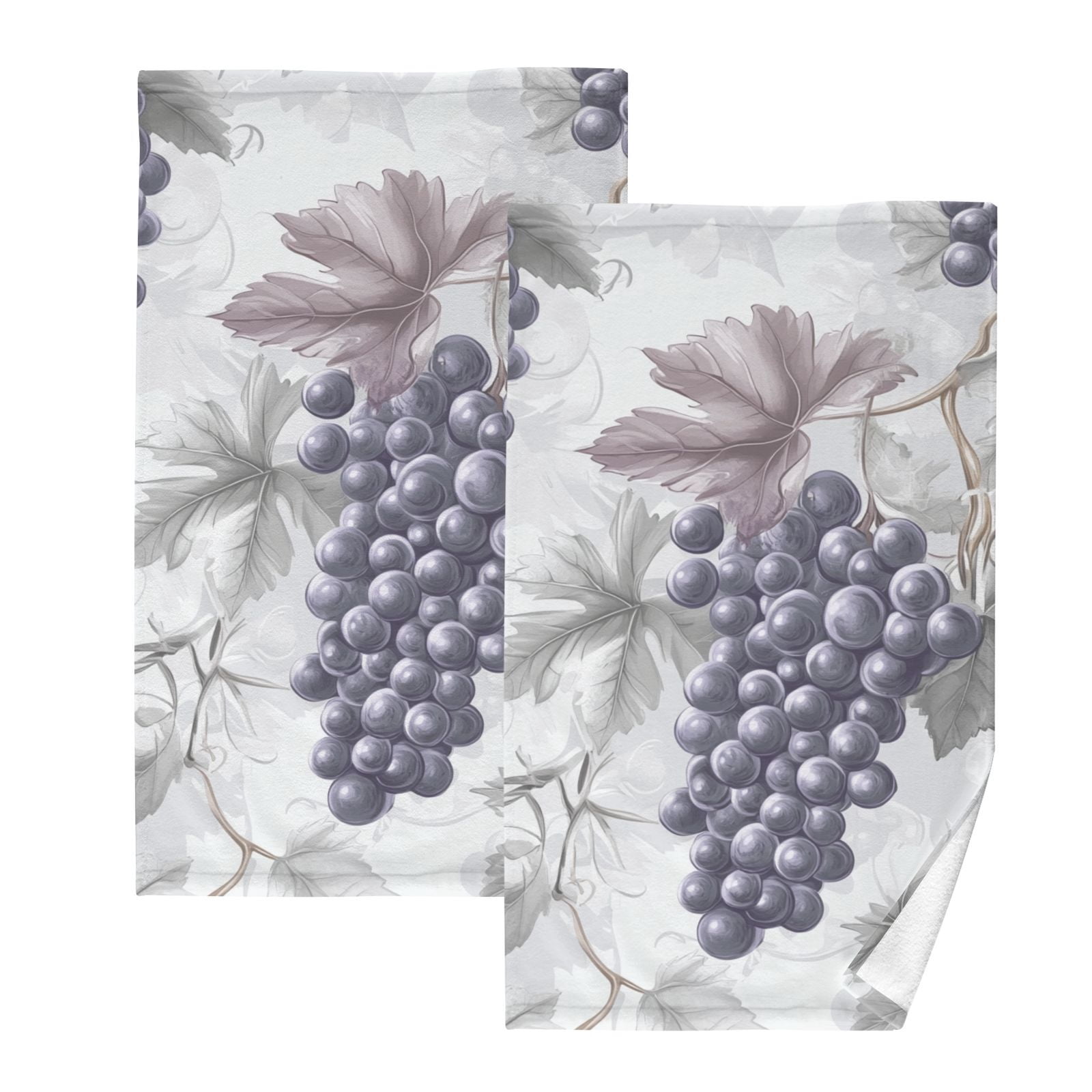 Purple Grapes Leaves Hand Towels Cotton Bath Towels Large Face Towels Absorbent for Bathroom 2 Packs