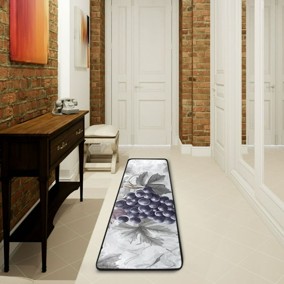 Purple Grapes Leaves Runner Rug Non Slip 7224 in Ares Rugs for Bedroom Bathroom Living Room
