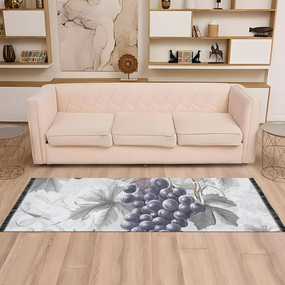 Purple Grapes Leaves Runner Rug Non-Slip Area Rugs Linen Washable Non Shedding for Kitchen Bedroom Carpet