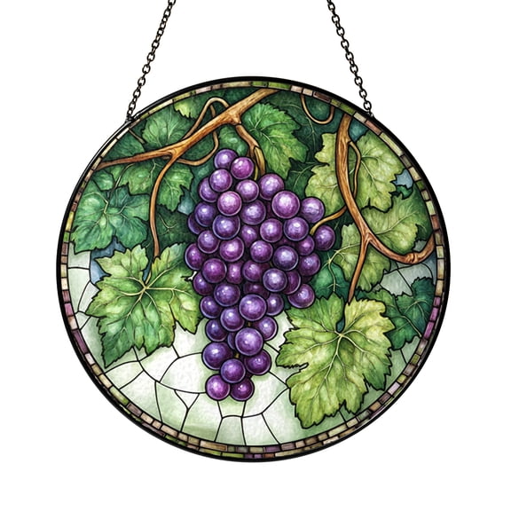 Purple Grapes Stained Glass Sun Catcher, Vineyard Window Hanging, Rustic Wine Lover Home Decor