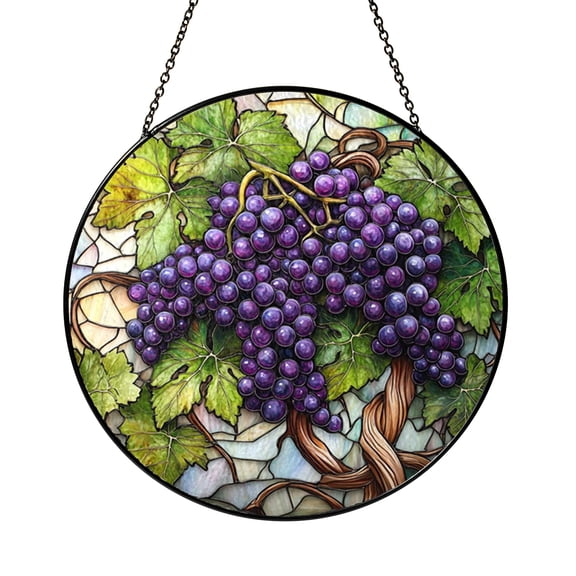 Purple Grapes Stained Glass Window Suncatcher Sun Catcher Rustic Kitchen or Dining Room Decor Gift for Wine Fans