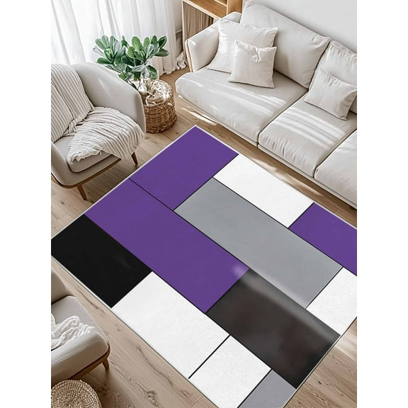 Purple Gray Area Rug for Bedroom 4x6 Ft Abstract Color Block Geometric Modern Super Soft fuzzy Throw Rug Non-Slip Fluffy Plush Indoor Floor Carpet for Living Room Nursery Home Decor