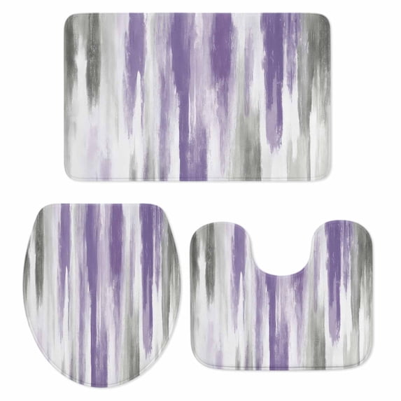 Purple Gray Bath Mat 3 Piece Bathroom Rug Set, Vintage Country Abstract Gradient Aesthetic Non Slip Bath Rug Contour Mat and Toilet Lid Cover, Absorbent Shower Mats Soft Bath Rugs and Mats Sets