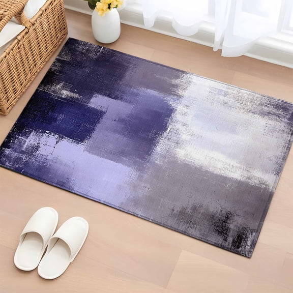 Purple Gray Bathroom Mats 2x3 FT,Non Slip Small Kitchen Mat,Modern Oil Painted Art Abstract Geometric Washable Soft Backed Front Door Throw Rugs Non-Shedding Indoor Outdoor Doormat for Entryway Sink