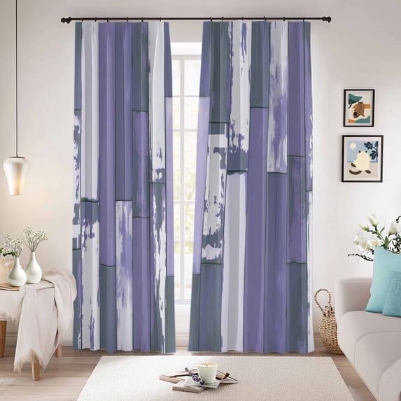 Purple Gray Blackout Curtains for Bedroom/Living Room, Pinch Pleated Black Out Curtains, Vintage Farmhouse Ombre Wooden Grain Room Darkening Window Drapes with Hooks 2 Panels, 39"x70"
